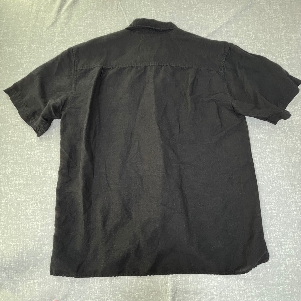 VTG Oleg Cassini Mens XL Black Short Sleeve Button Down Linen Blend Shirt Pocket - Picture 2 of 9